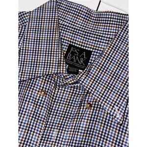 Jos A Bank Traveler’s Collection Men Plaid Dress Shirt Blue Brown size 2XL